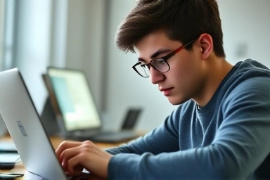Student focused on online lecture, learning efficiency